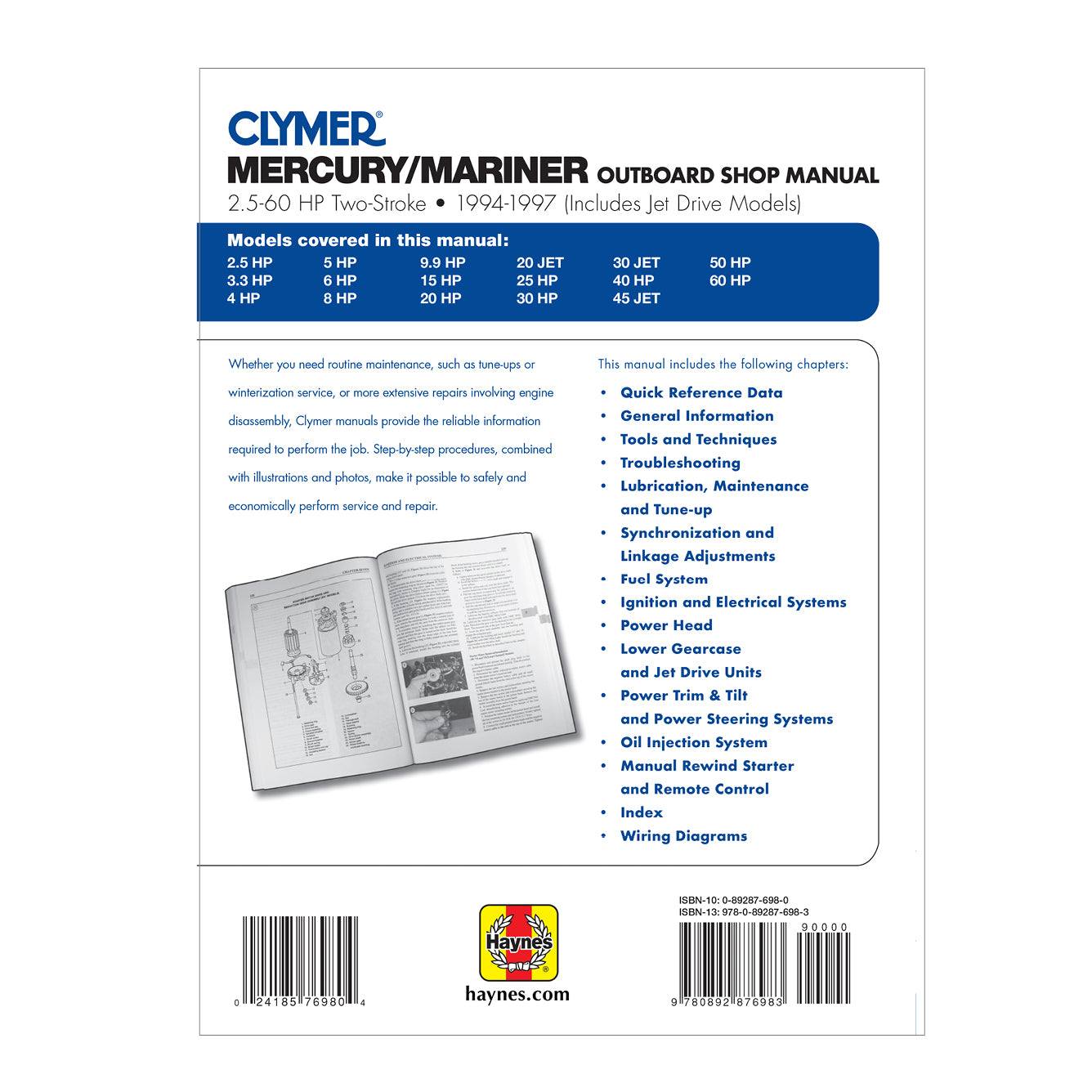 Mercury Mariner 2.5-60 HP Two Stroke Outboards Includes Jet Drive Models (1994-1997) Service & Repair Manual