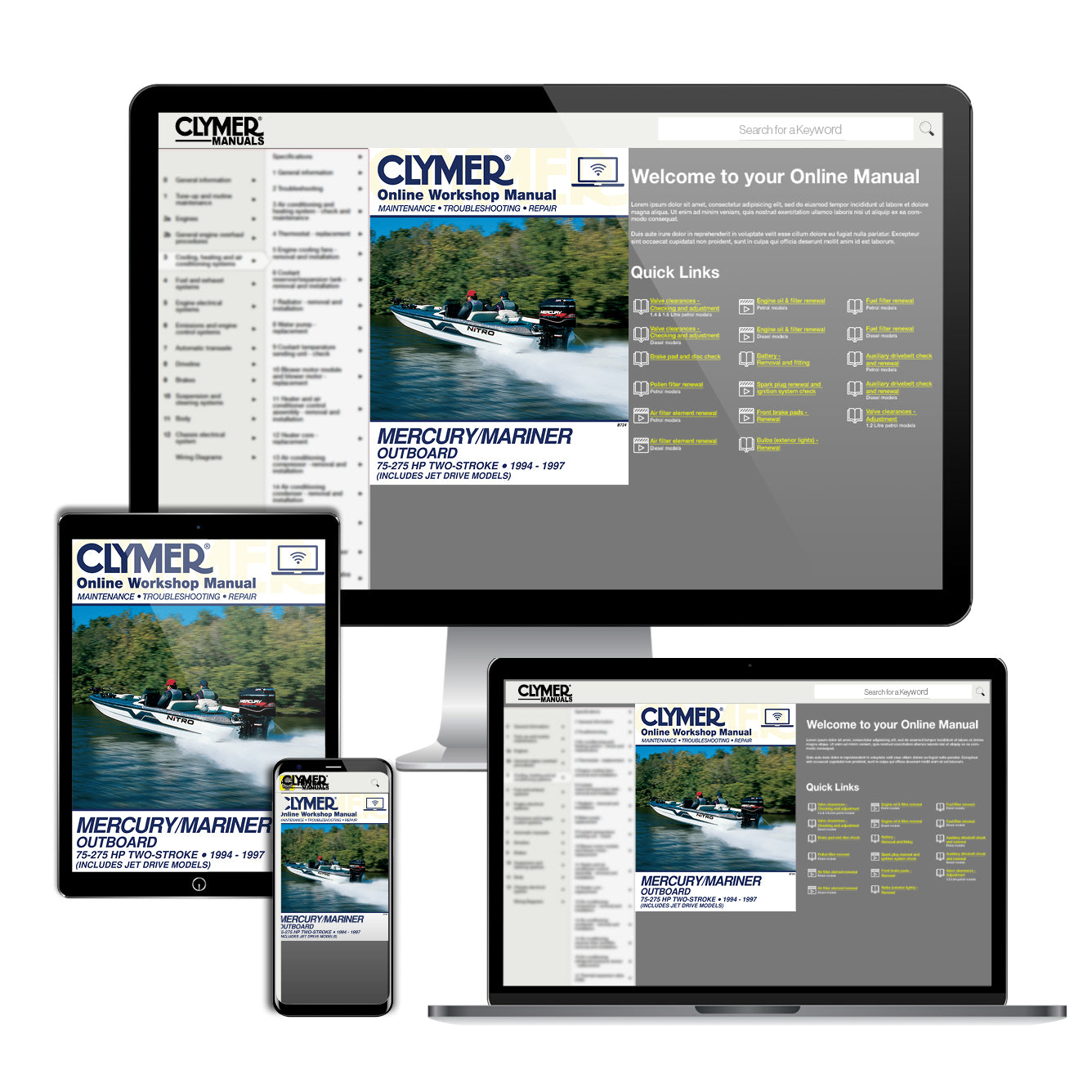 Mercury Mariner 75-275 HP Two Stroke Outboards Includes Jet Drive Models (1994-1997) Service & Repair Manual