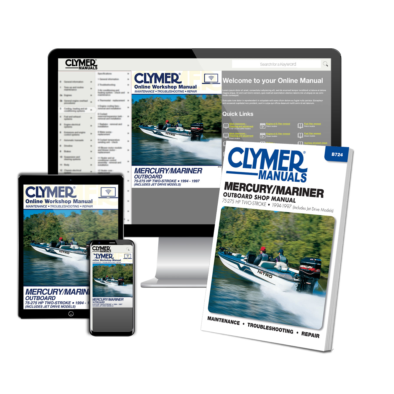 Mercury Mariner 75-275 HP Two Stroke Outboards Includes Jet Drive Models (1994-1997) Service & Repair Manual