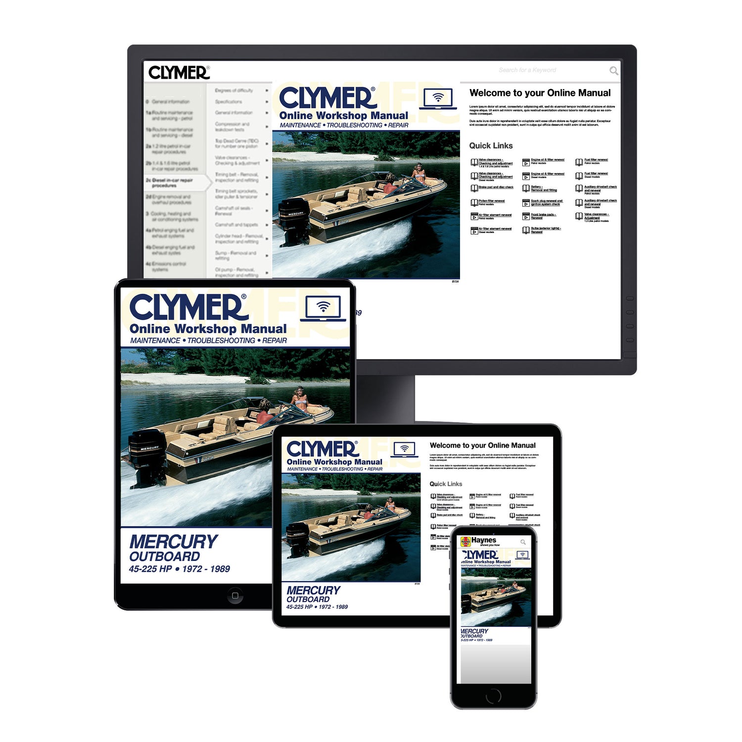 Mercury Inline V-6 45 Outboard 45-225 HP (1972-1989) Service Repair Manual