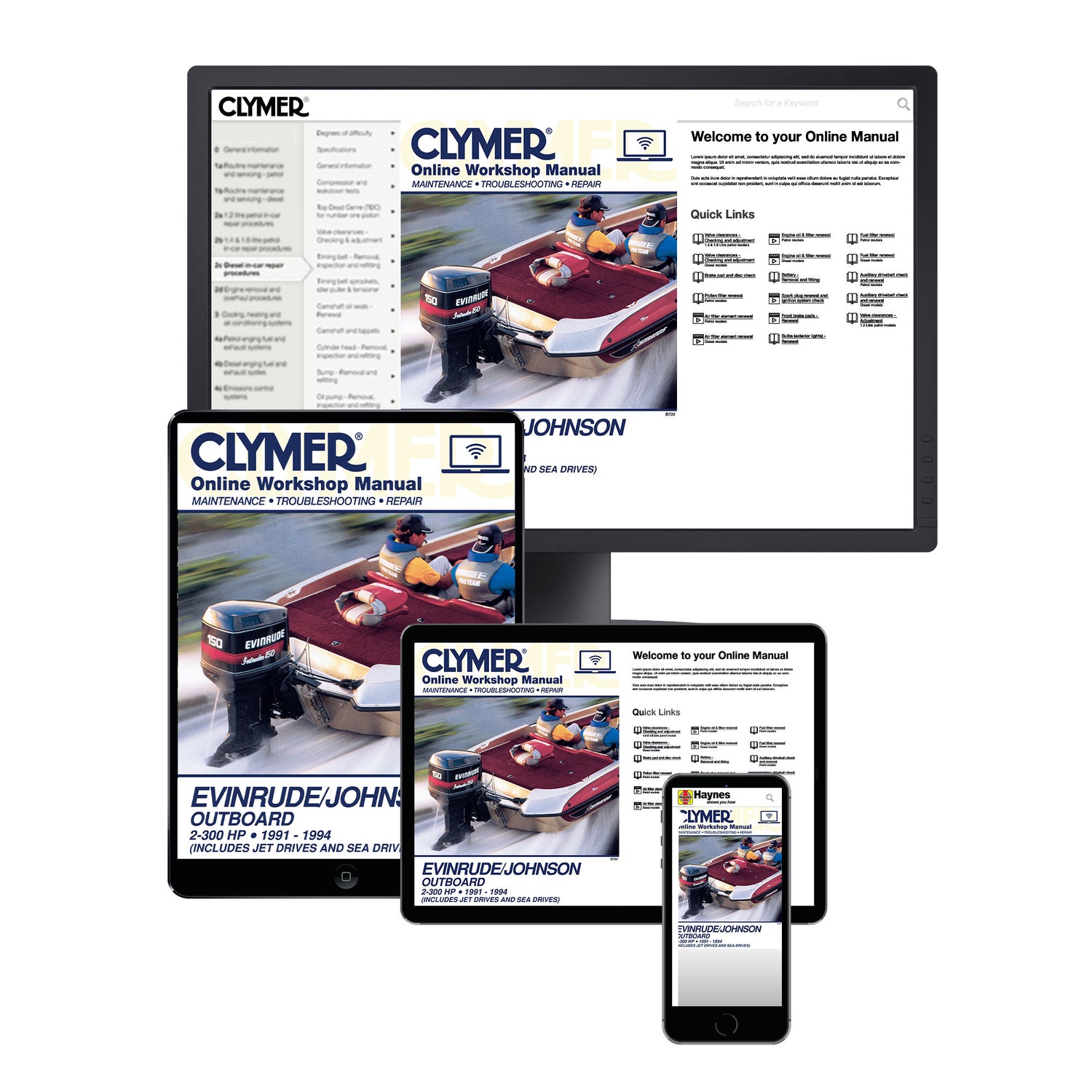 Evinrude Johnson 2-300 HP Outboards-Includes Jet Drives & Sea Drives (1991-1994) Service & Repair Manual