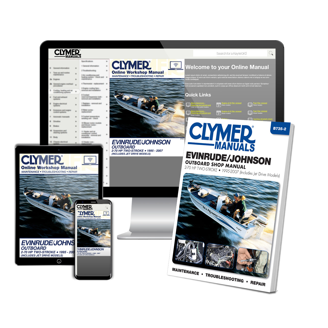 Evinrude/Johnson 2-70 HP 2-Stroke Outboards Includes Jet Drive Models (1995-2007) Service & Repair Manual