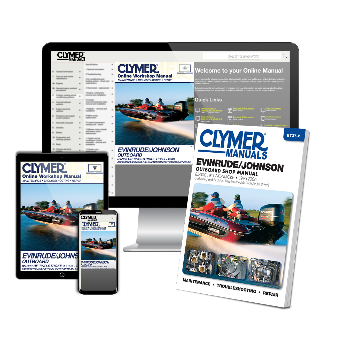 Evinrude/Johnson 85-300 HP 2-Stroke Outboards Carbureted & Ficht Fuel Injection Models (1995-2006) Service & Repair Manual