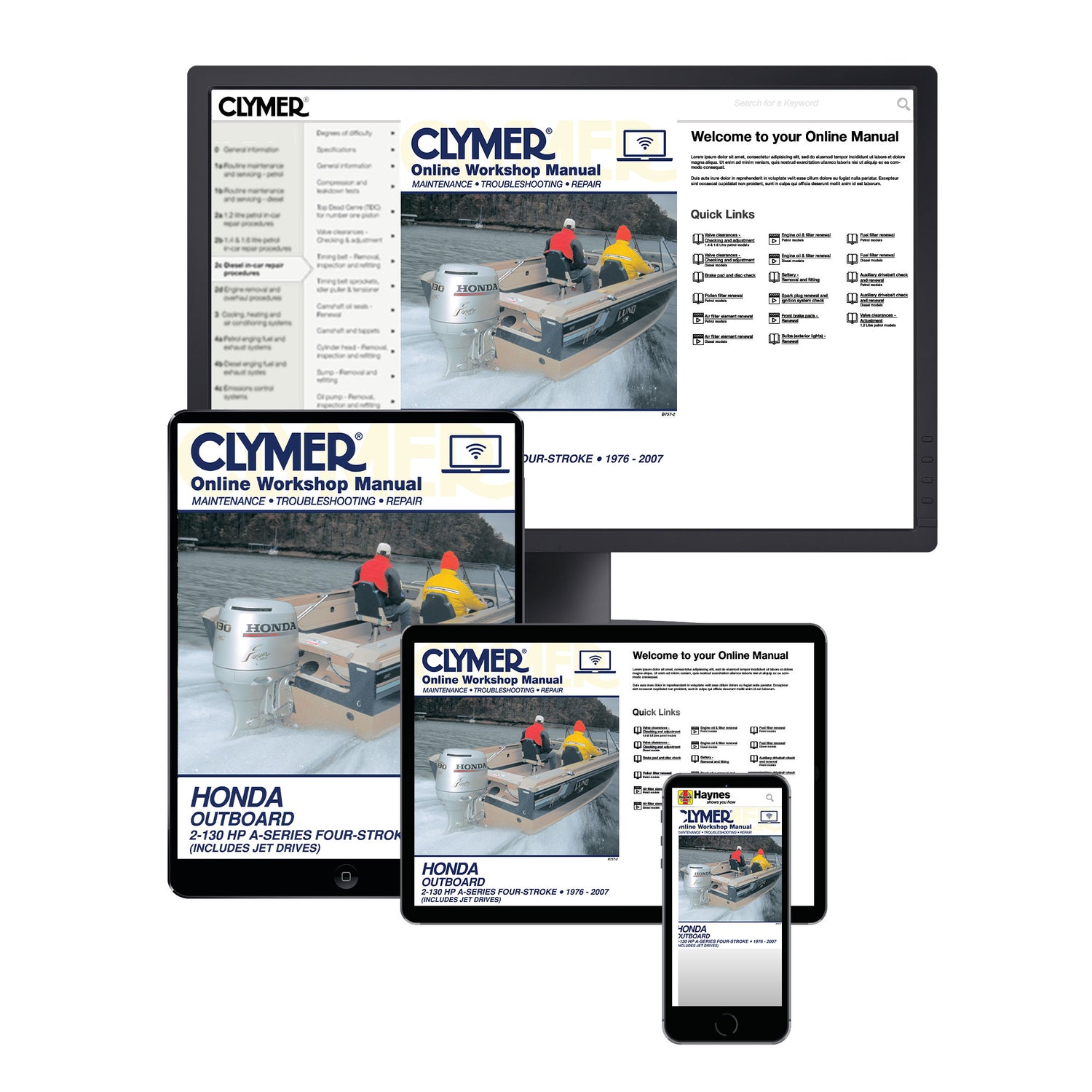 Honda 2-130 HP 4-Stroke Outboards Includes Jet Drives (1976-2005) Service & Repair Manual