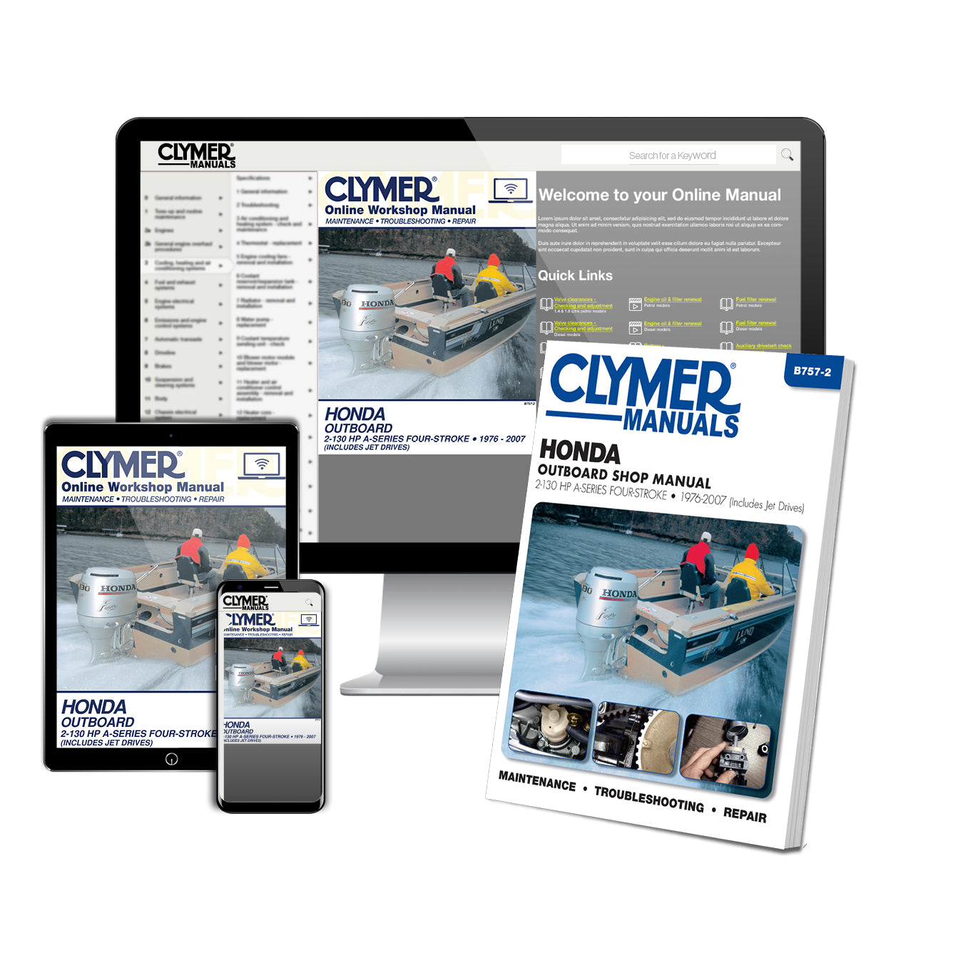 Honda 2-130 HP 4-Stroke Outboards Includes Jet Drives (1976-2005) Service & Repair Manual