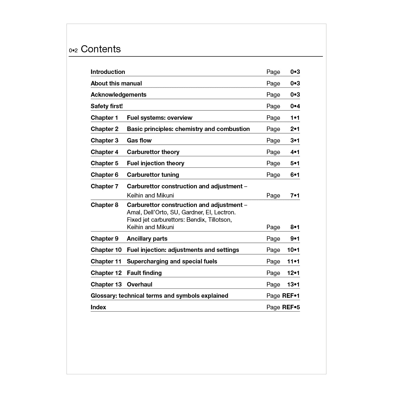 Table of contents for a technical manual on a white background