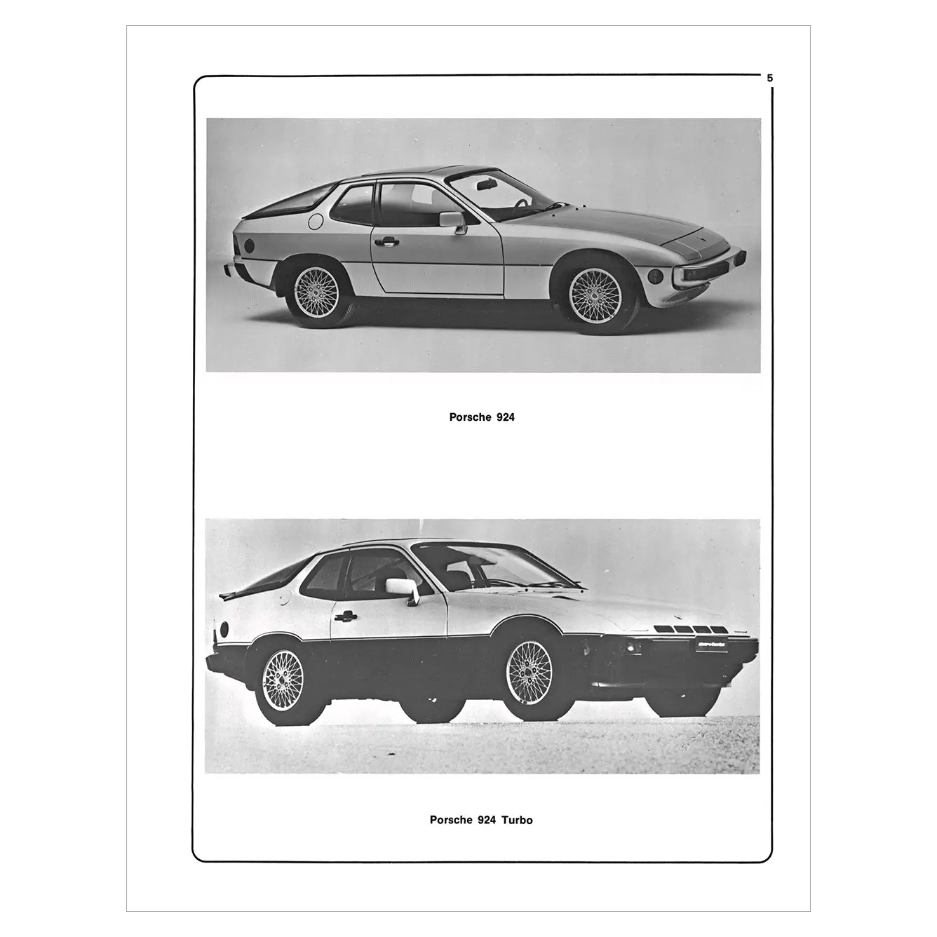 Two black and white images of Porsche 924 and Porsche 924 Turbo cars.
