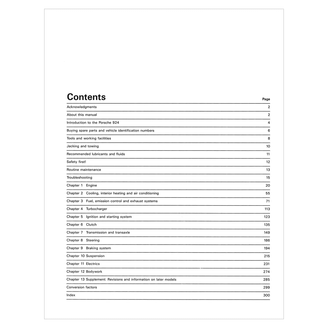 Table of contents for a manual on a white background