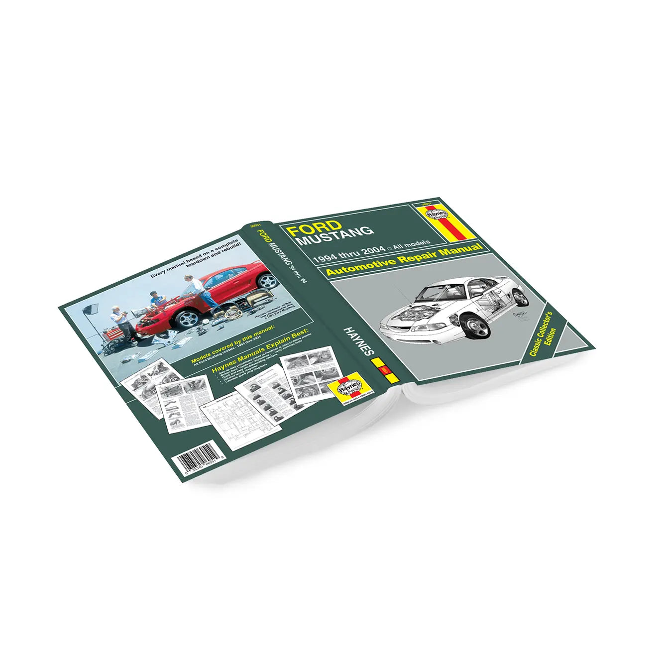 Ford Mustang automotive repair manual on a white background