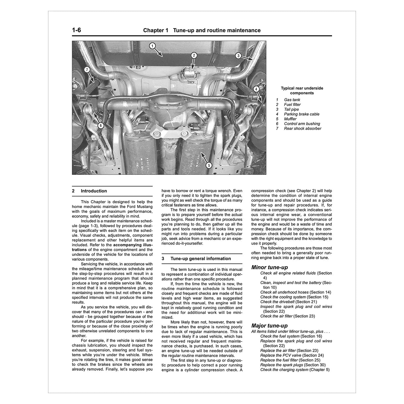 Technical manual page on tune-up and routine maintenance with vehicle engine diagram.
