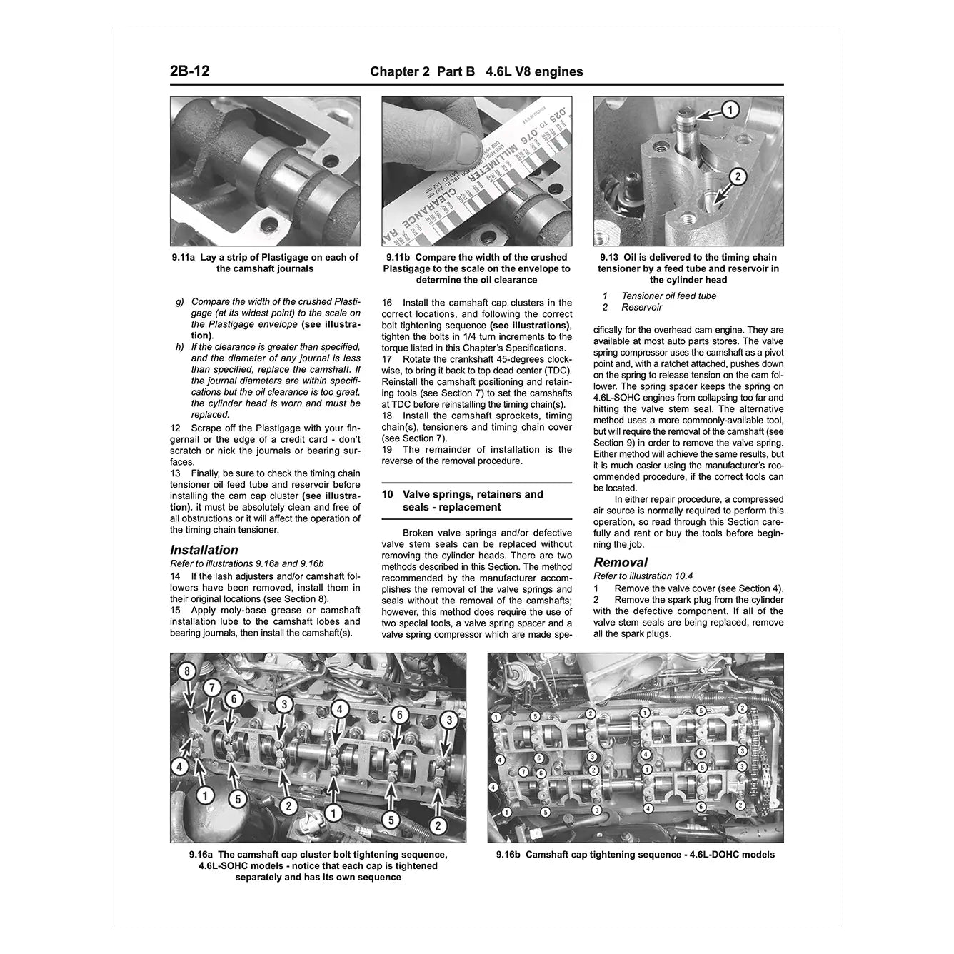 Technical manual page with text and images related to 4.6L V8 engine maintenance.