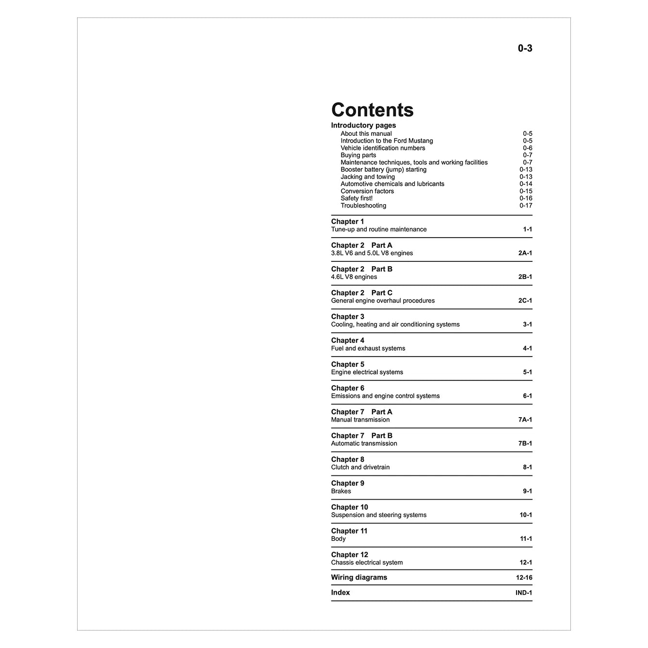 Table of contents for a technical manual on a white background