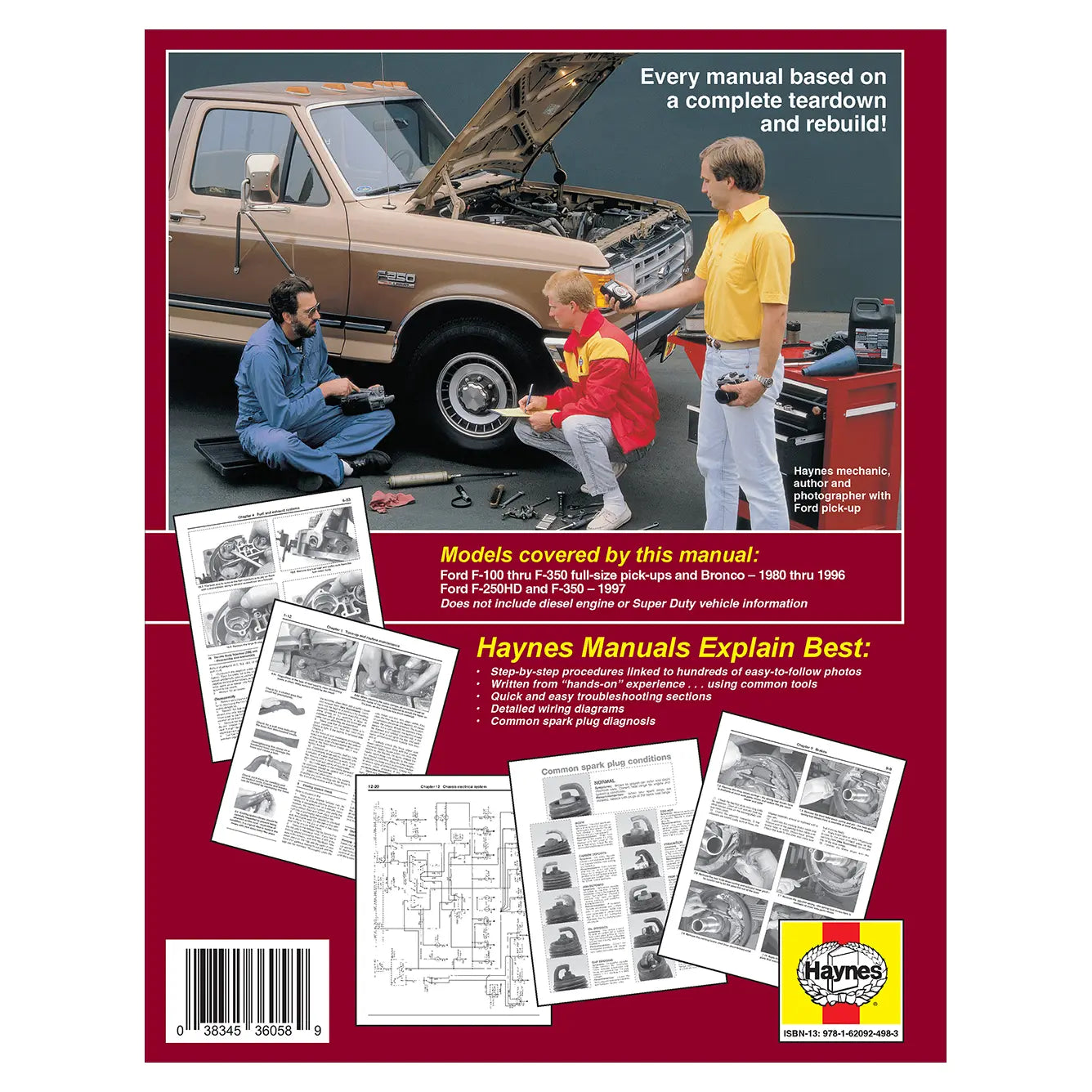 Haynes manuals cover with images of people working on a truck and text about manual content.