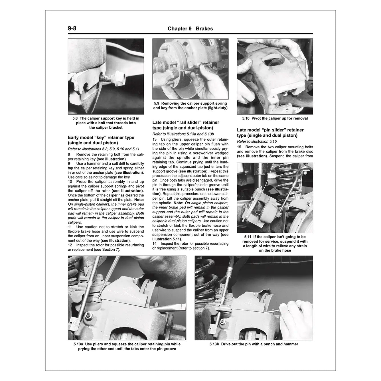 Technical manual page on brakes with step-by-step instructions and diagrams.