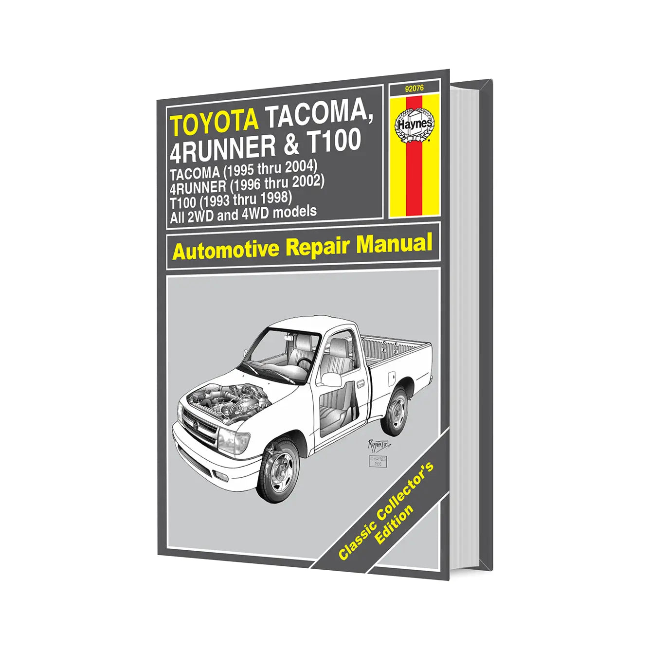 Haynes Toyota Tacoma, 4Runner, and T100 repair manual on a white background