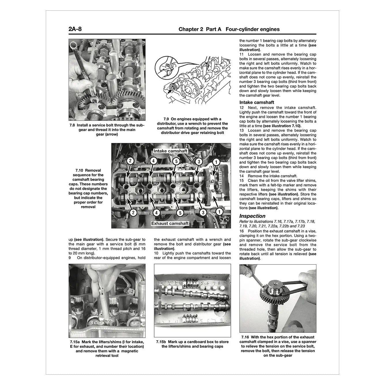 Technical manual page with illustrations and text on four-cylinder engine installation.