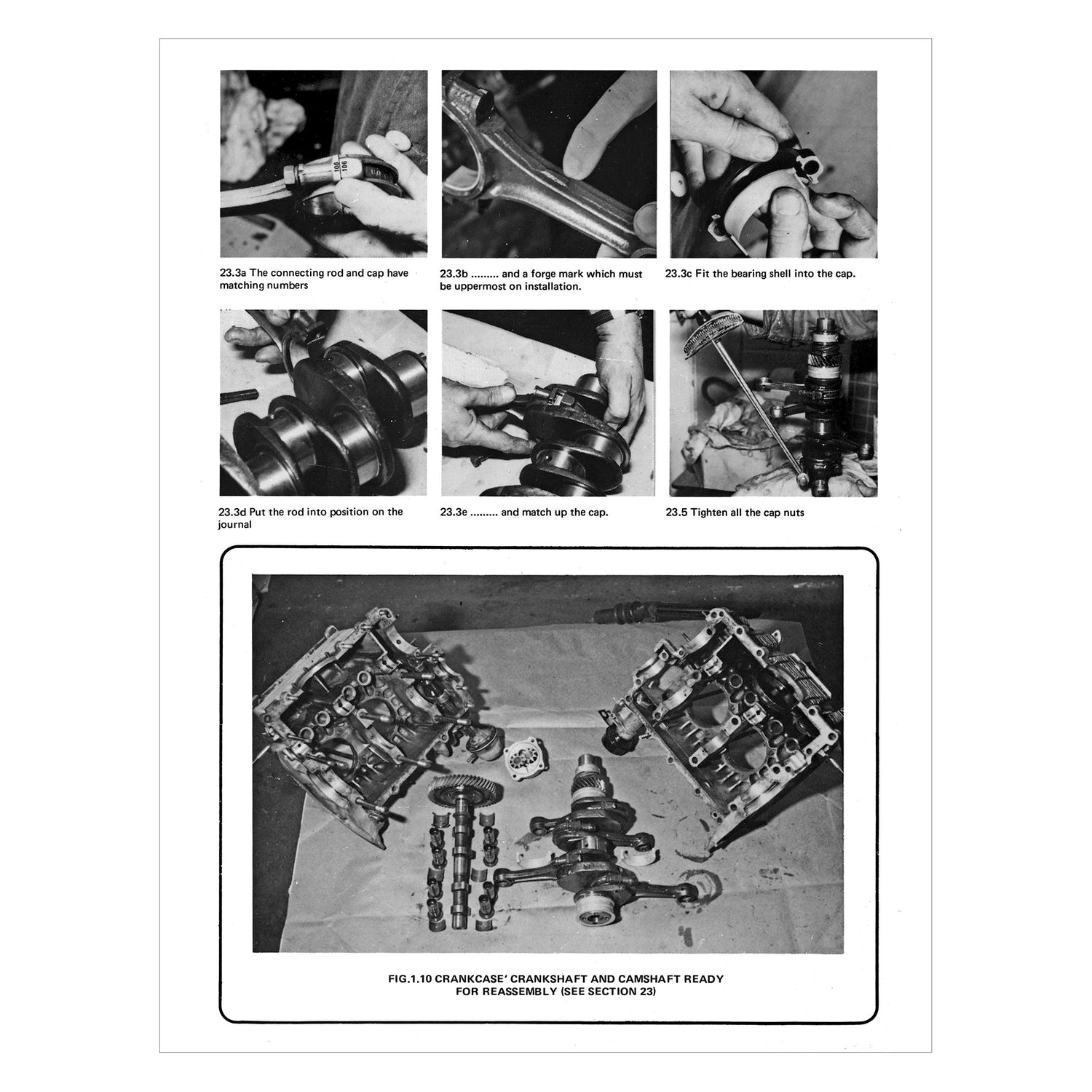 Technical diagram with step-by-step instructions on assembling engine components.