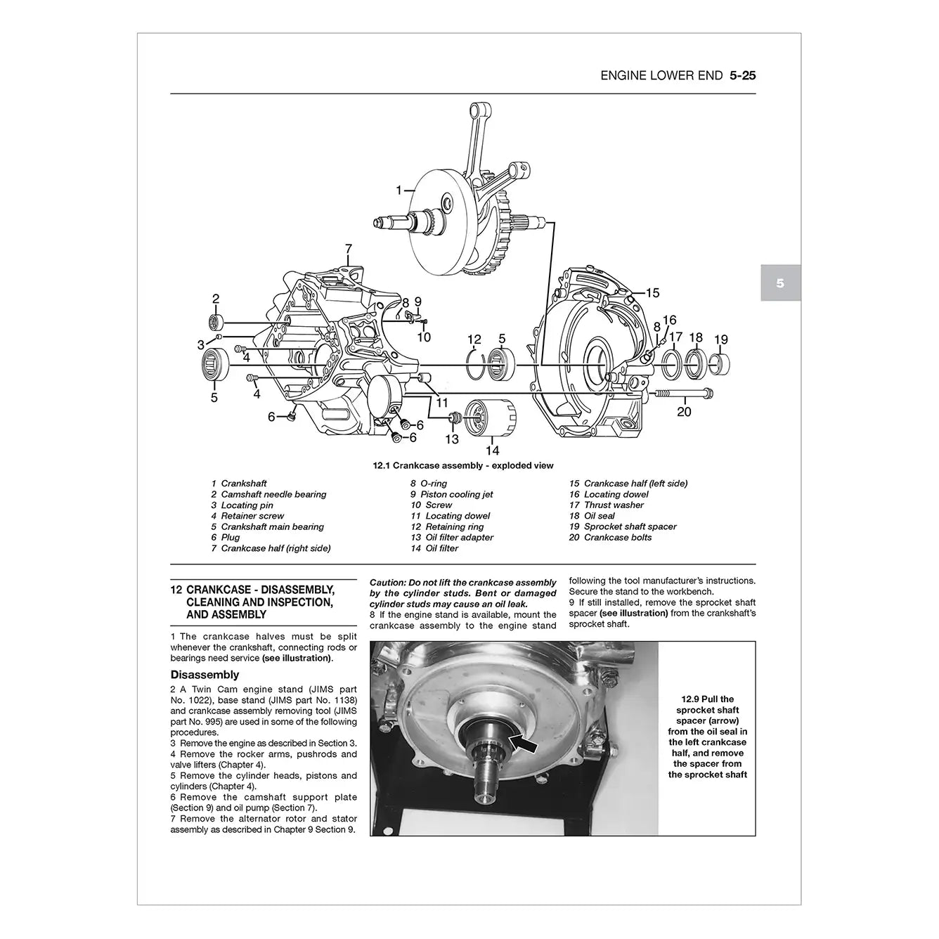 Technical diagram of an engine lower end with labeled parts and text on a white background.
