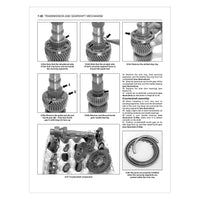 Technical diagram of a transmission and gearshift mechanism with labeled parts and steps.