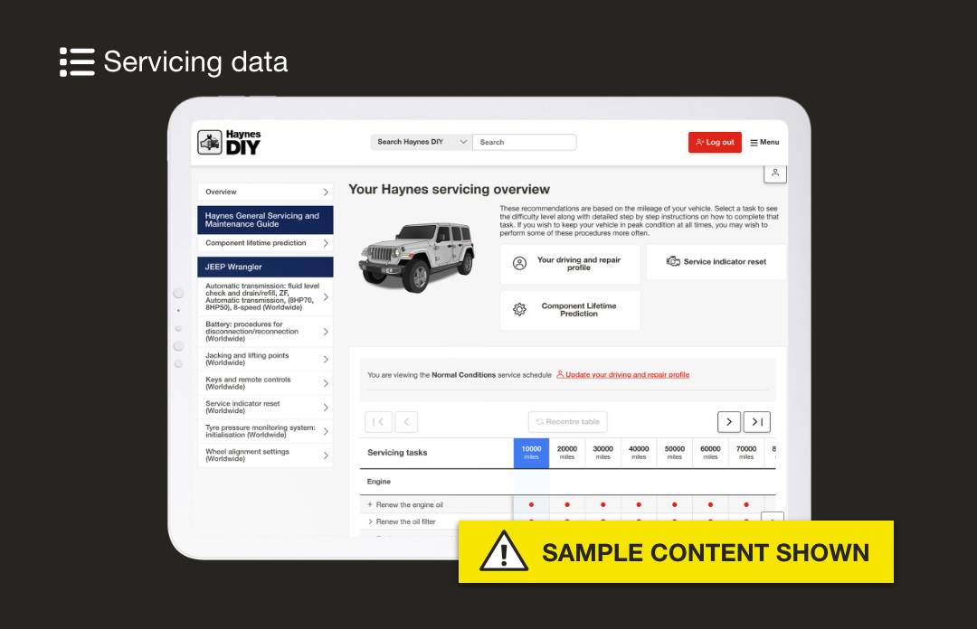 Sample of Haynes DIY Servicing Data