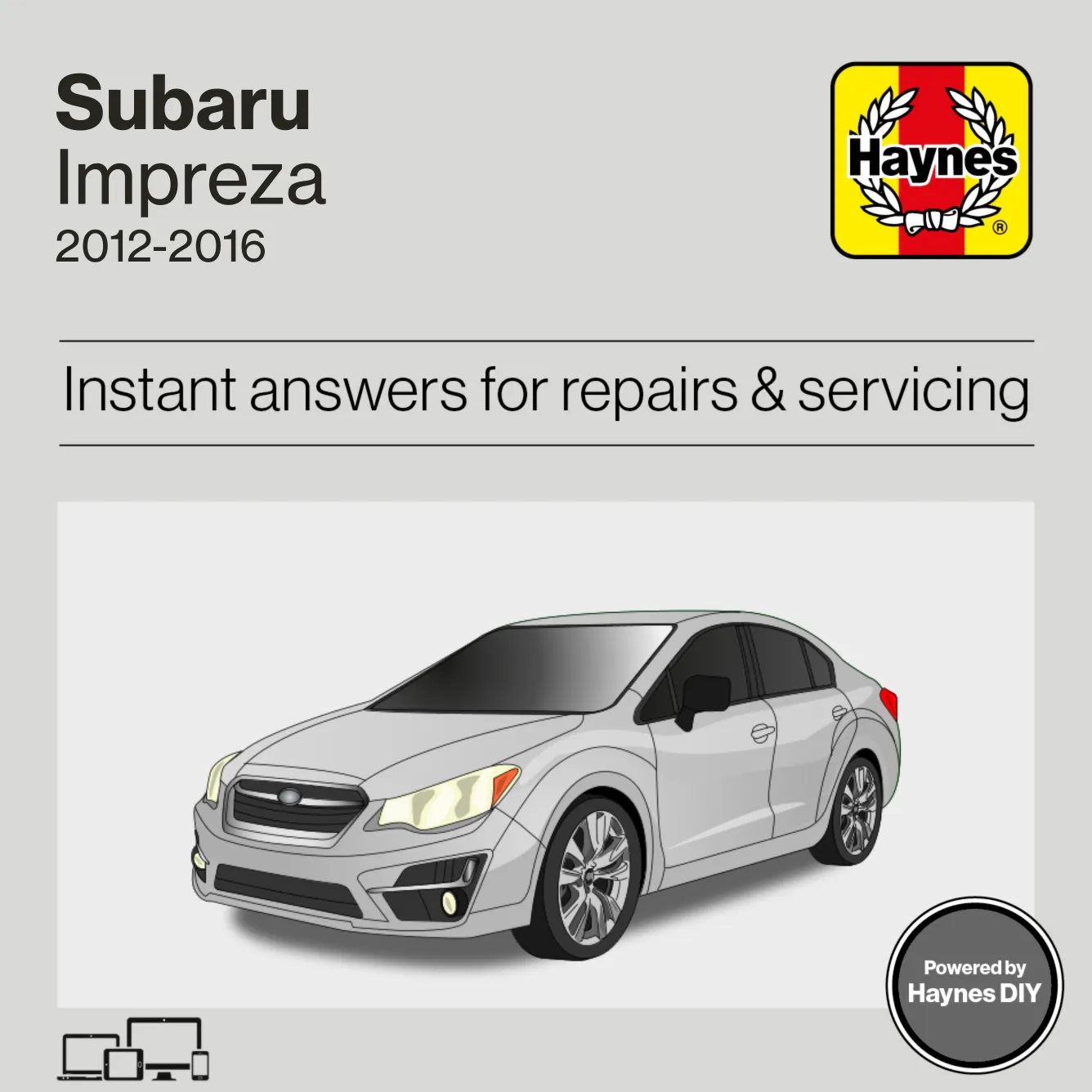 Haynes manual for Subaru Impreza 2012-2016 on a gray background