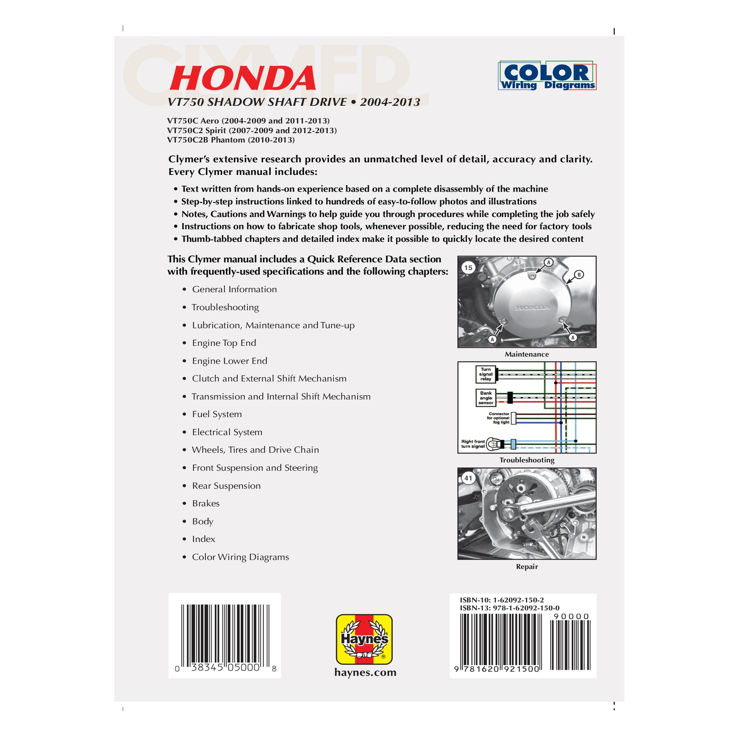 Honda VT750 Shadow Shaft Drive Motorcycle, 2004-2013 Clymer Repair Manual
