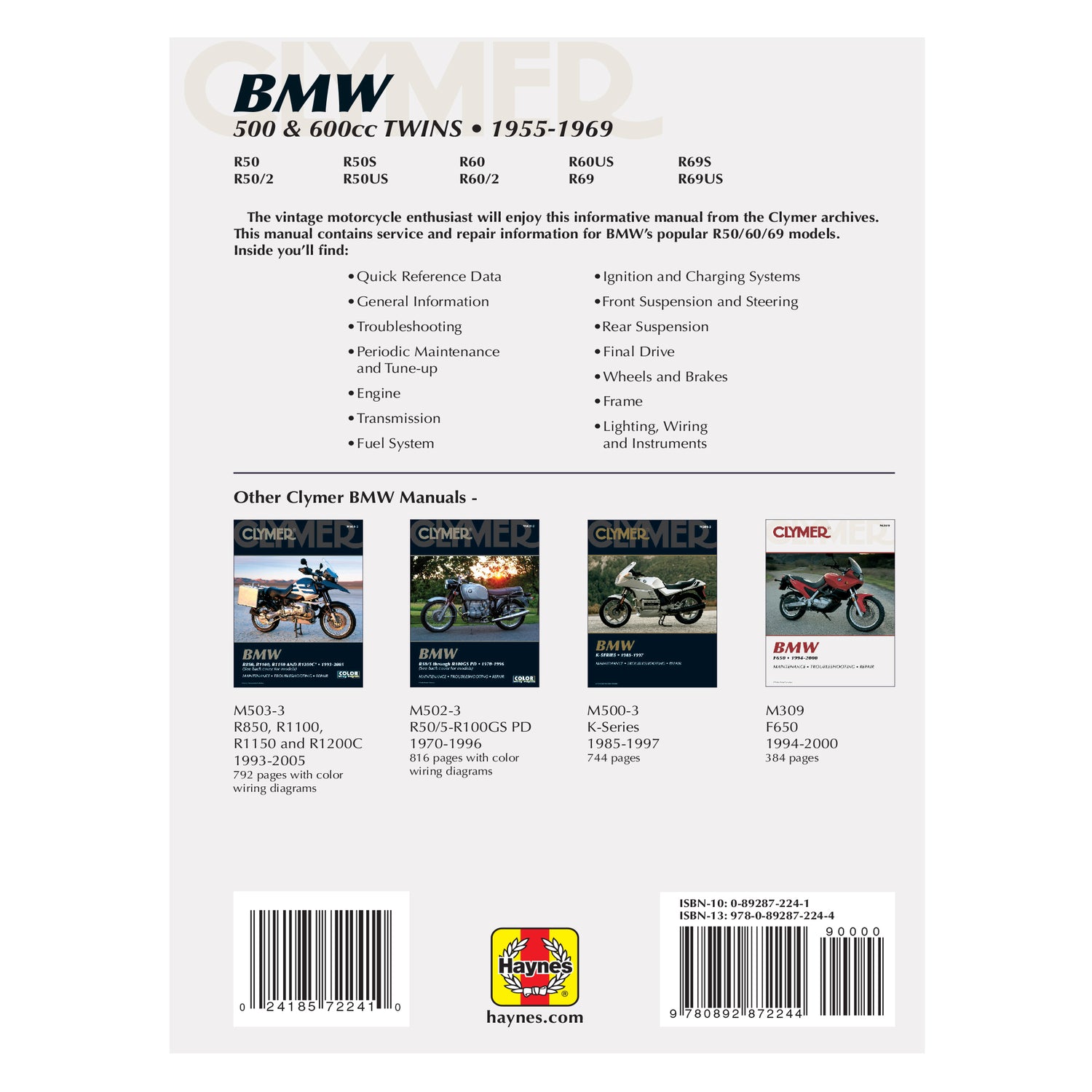 BMW 500 & 600cc Twins Motorcycle (1955-1969) Service Repair Manual