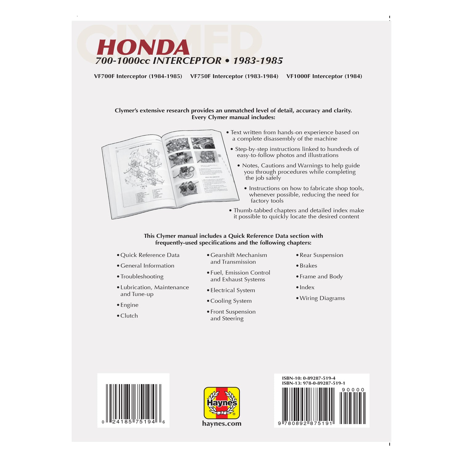 Honda VF700F/750F/1000F Interceptor Motorcycle (1983-1985) Service Repair Manual