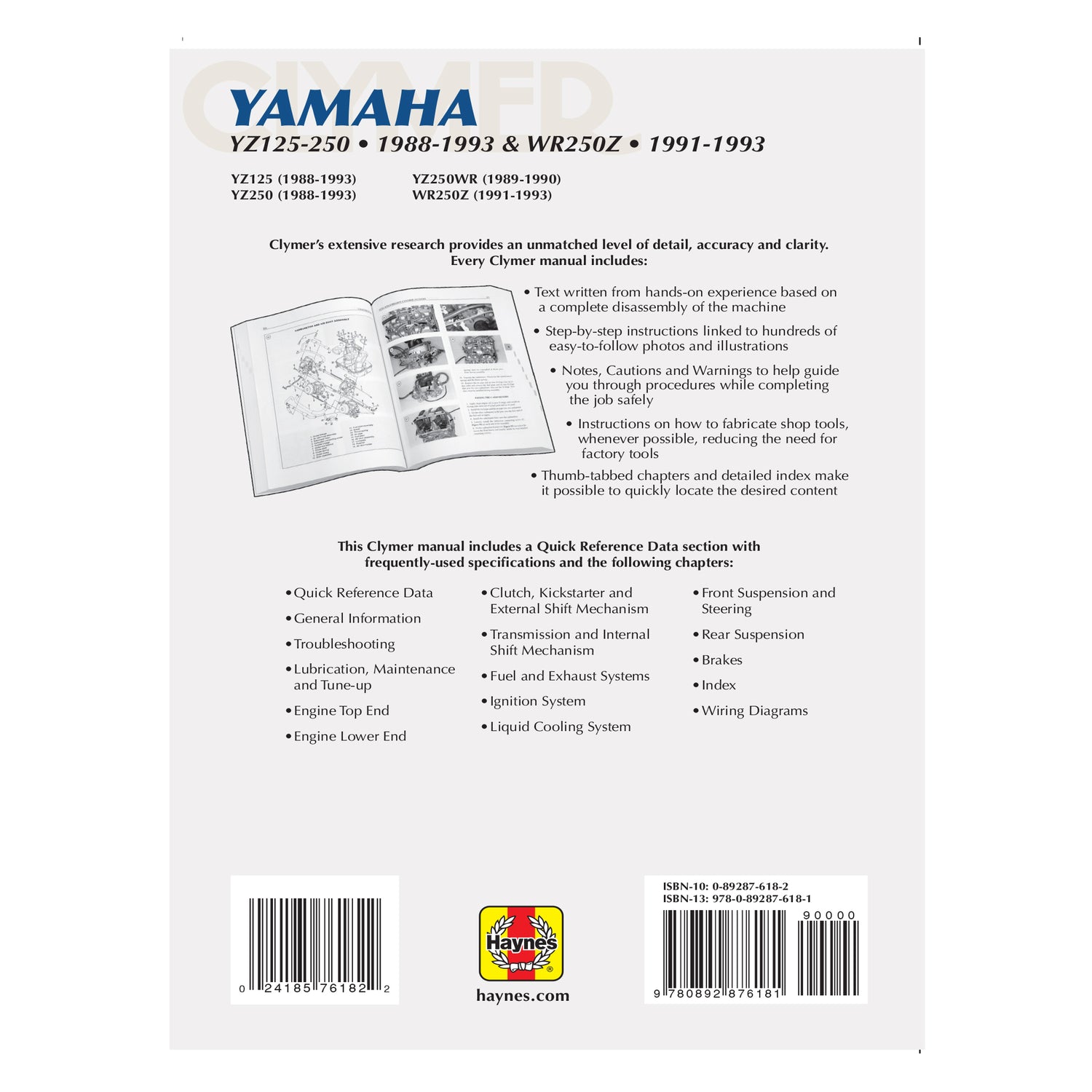 Yamaha YZ125-250 (1988-1993) & WR250Z (1991-1993) Motorcycle Service Repair Manual