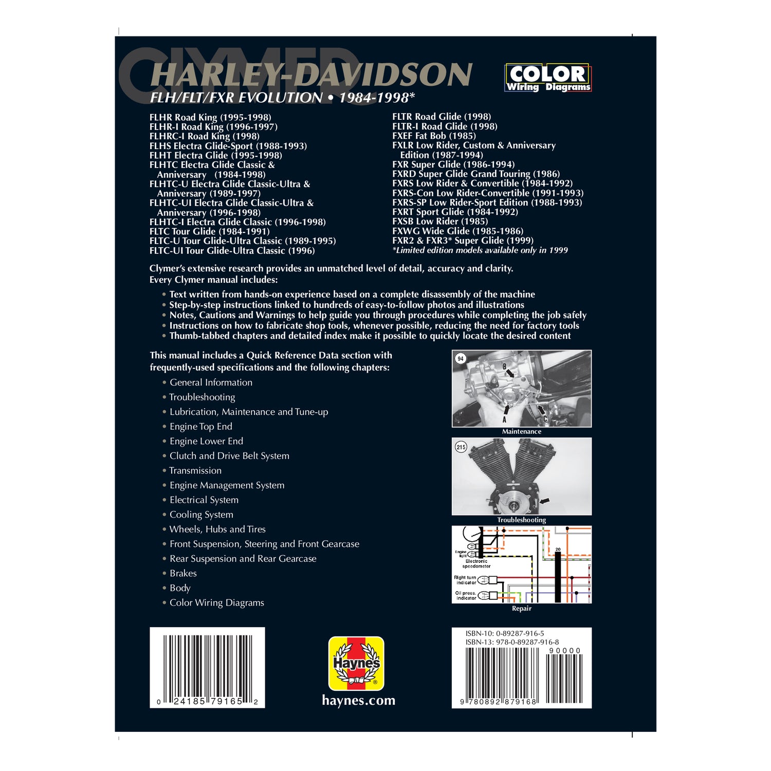 Harley-Davidson Road King, Electra, Tour Glide, Low Rider Motorcycle (1984-1998) Clymer Repair Manual